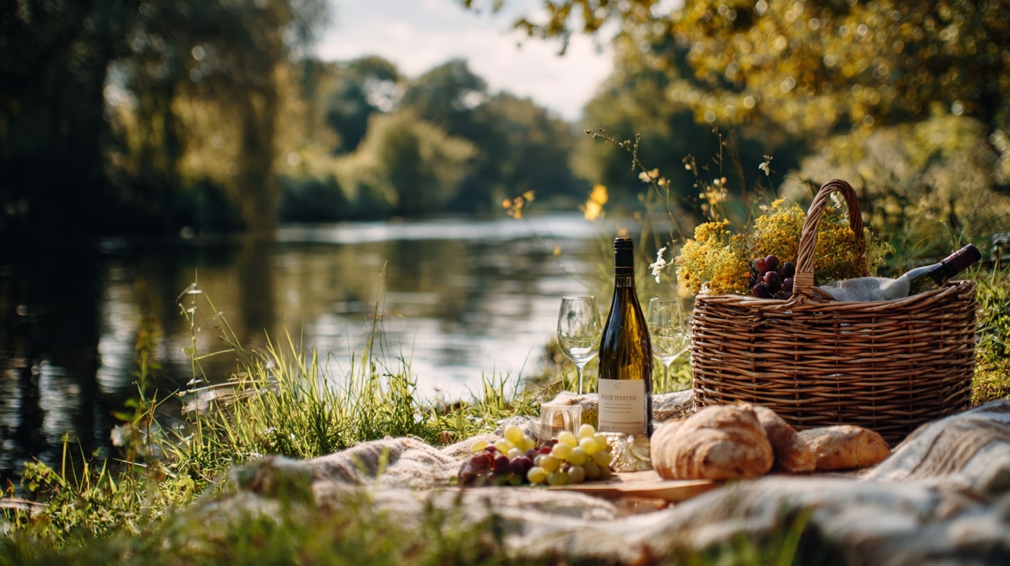 Marché de Vivonne avec produits locaux pour un pique-nique au bord de la rivière